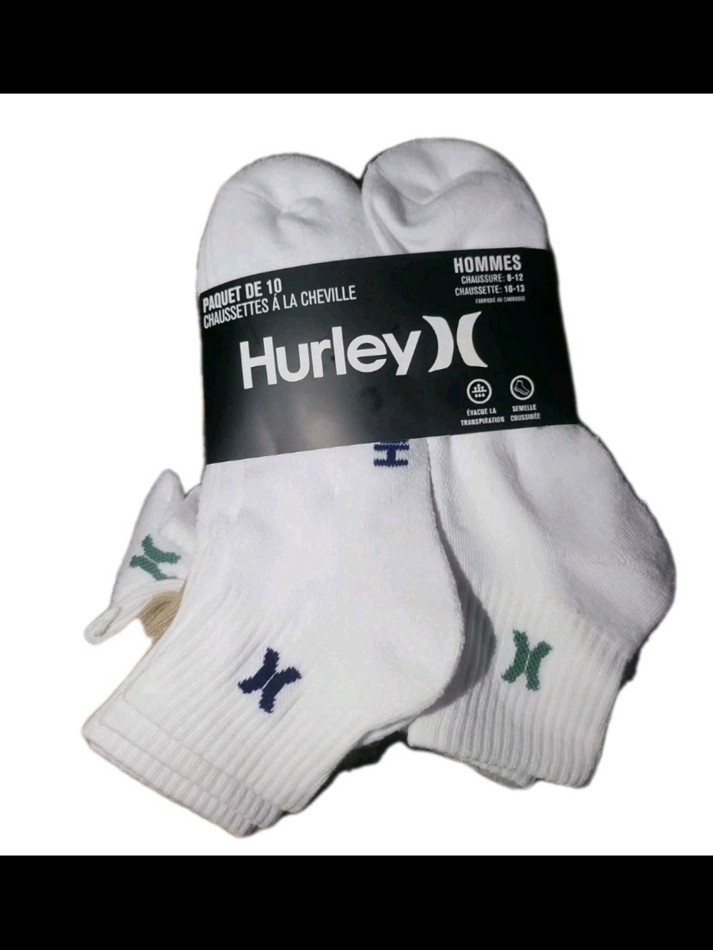 Hurley Men 10 Pack Cushioned Athletic Quarter Crew Socks.